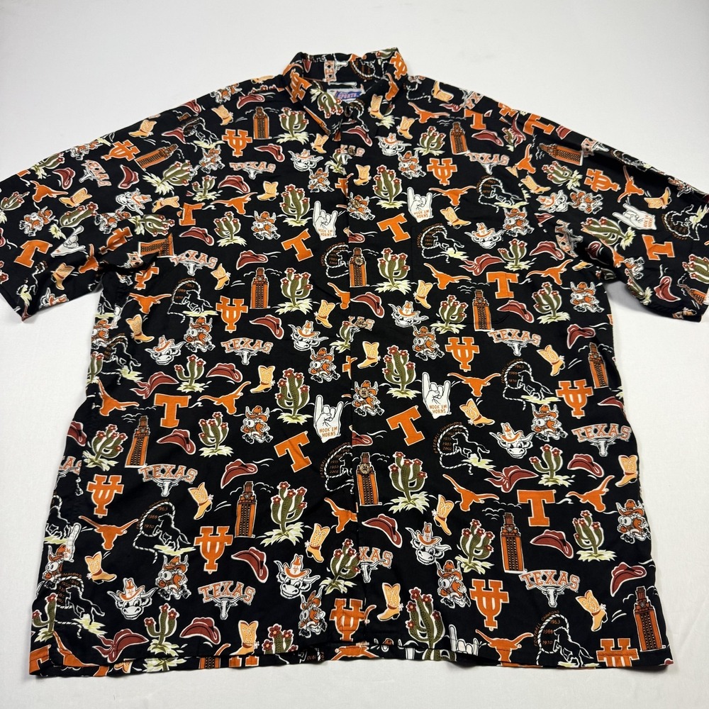 Reyn Spooner Texas‎ Longhorns Shirt Mens 2XL Black NCAA Baseball Rayon Aloha - Picture 2 of 10